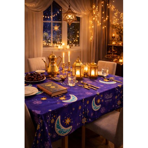 NAPPE RAMADAN VIOLET 150x200 cm - 6 PERSONNES - Motif Lunes مفرش رمضان – بنفسجي